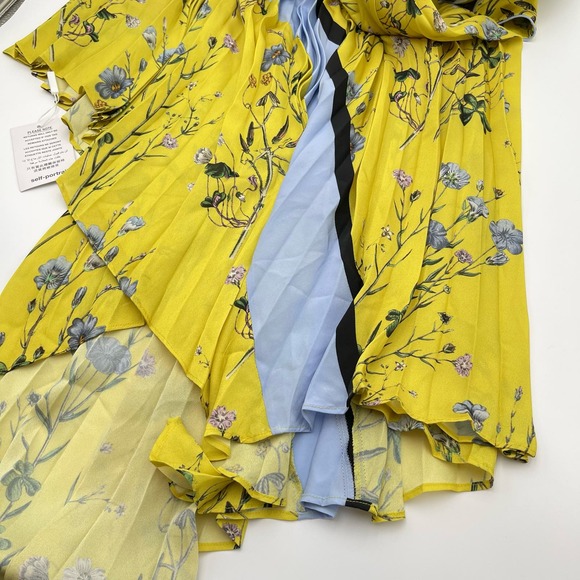 Self Portrait, NWT Yellow Floral Asymmetrical Midi Cocktail Dress, size 6 - Picture 12 of 16